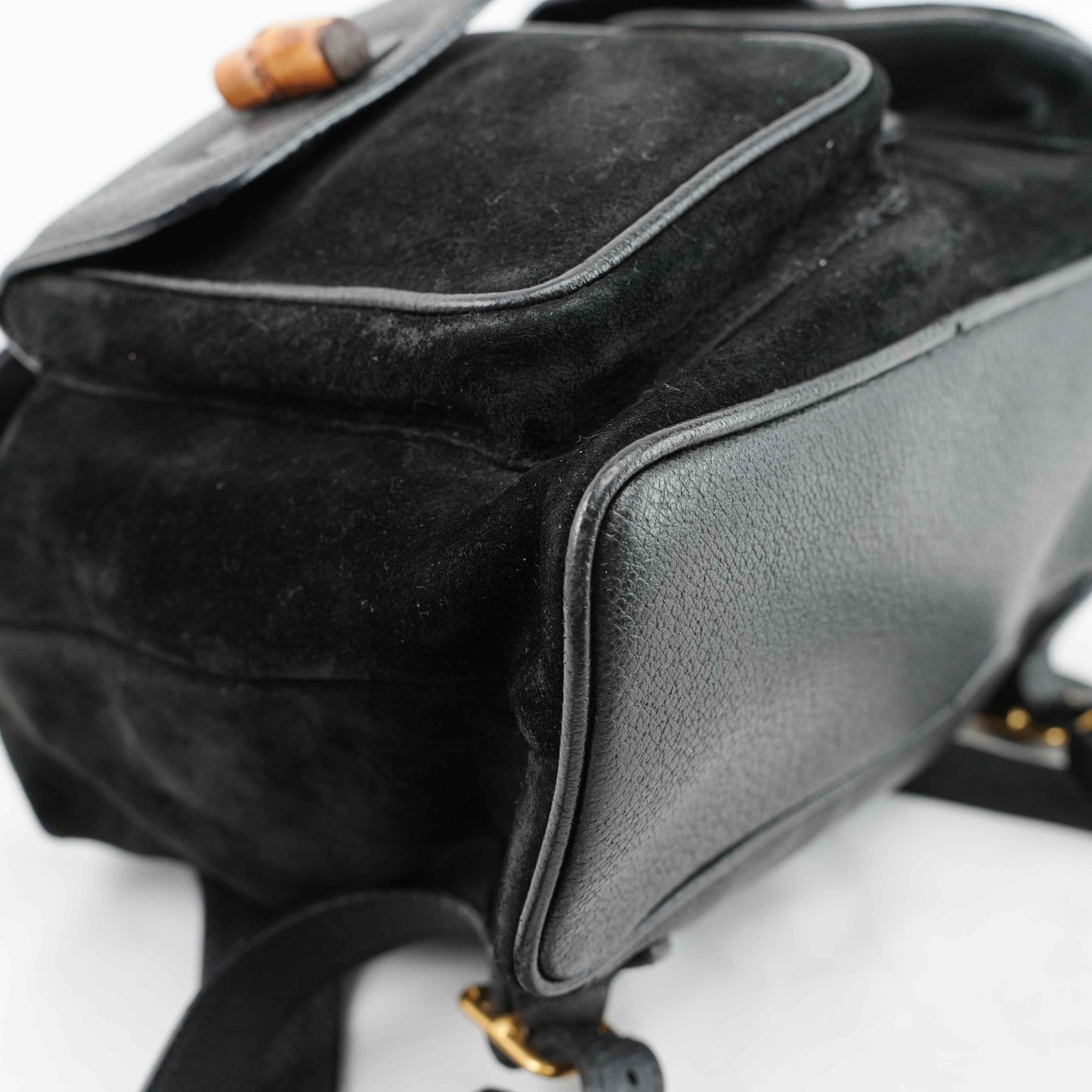 Gucci Vintage Bamboo/Leather & Suede Backpack in Black