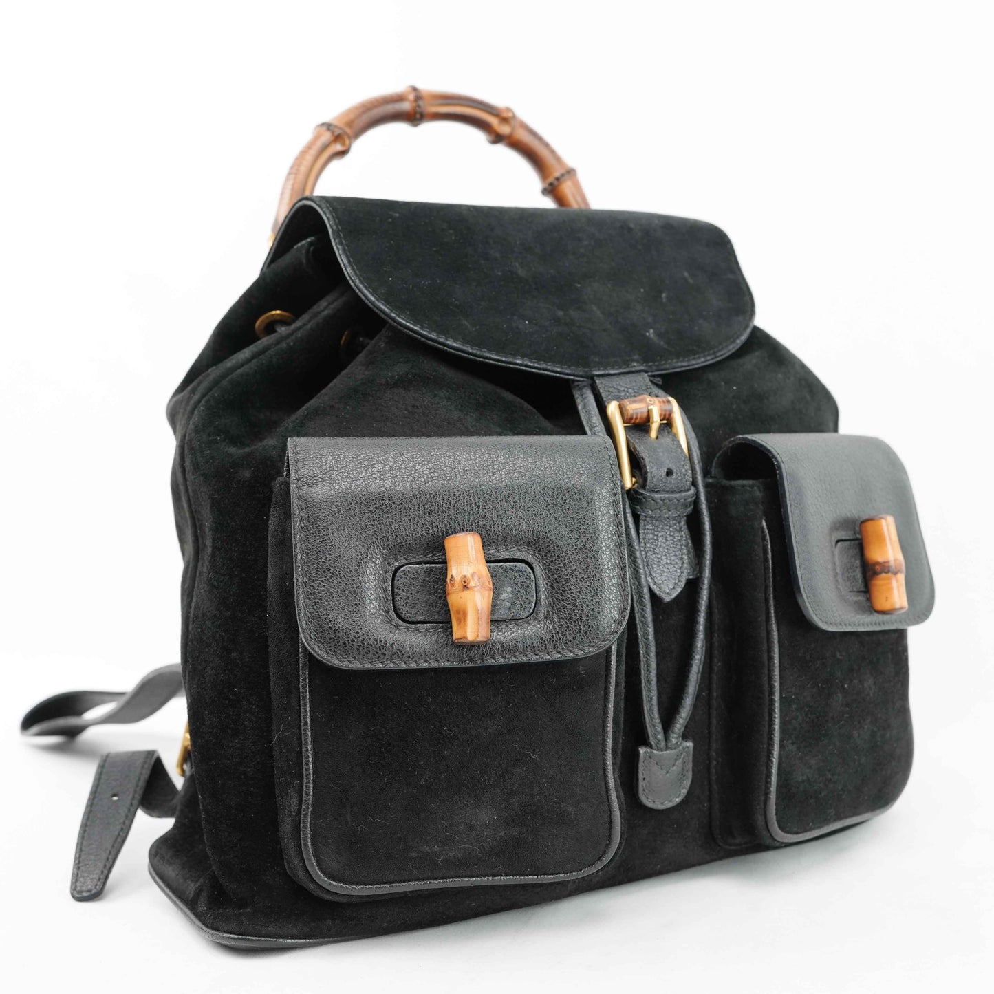 Gucci Vintage Bamboo/Leather & Suede Backpack in Black