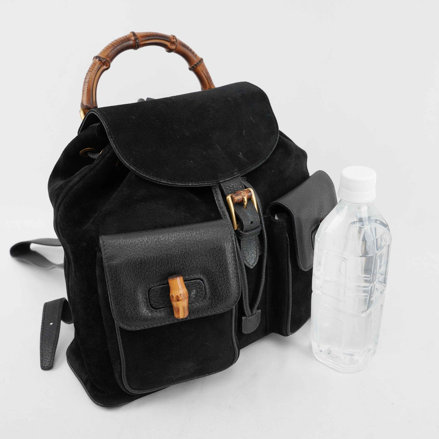 Gucci Vintage Bamboo/Leather & Suede Backpack in Black