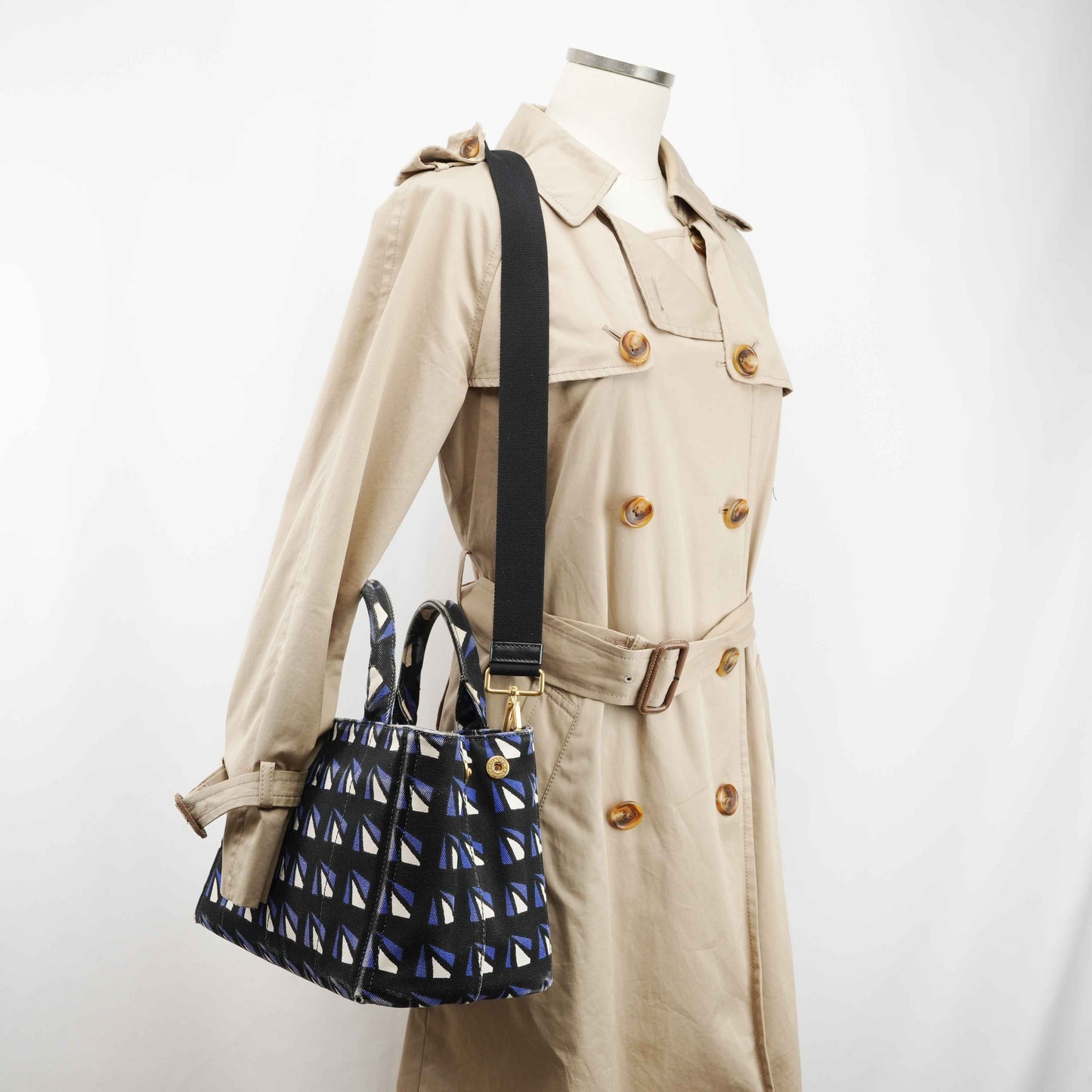 Authentic Prada Canapa Geometric Print Canvas Bag – Black/Blue