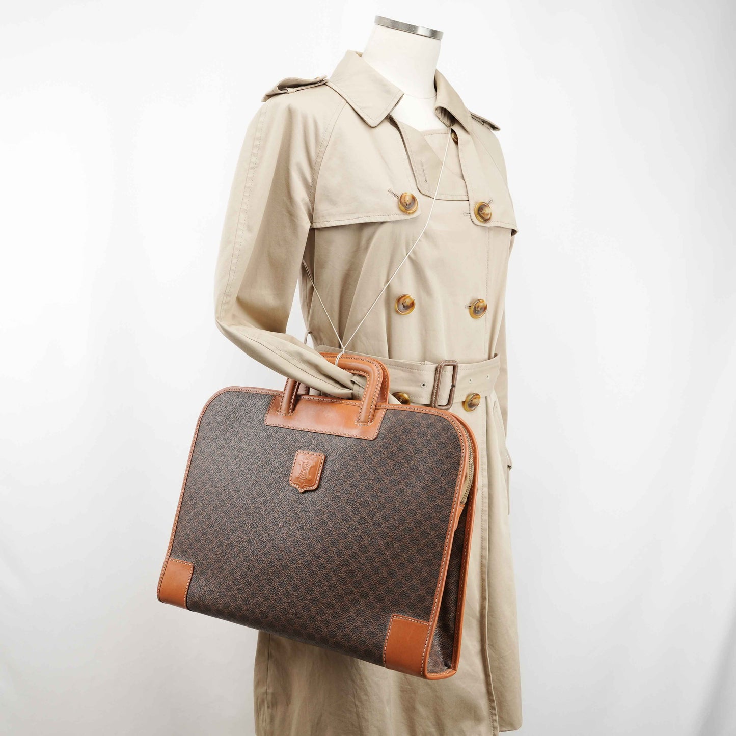 Céline Macadam Coated Canvas Briefcase in Brown and Tan Leather