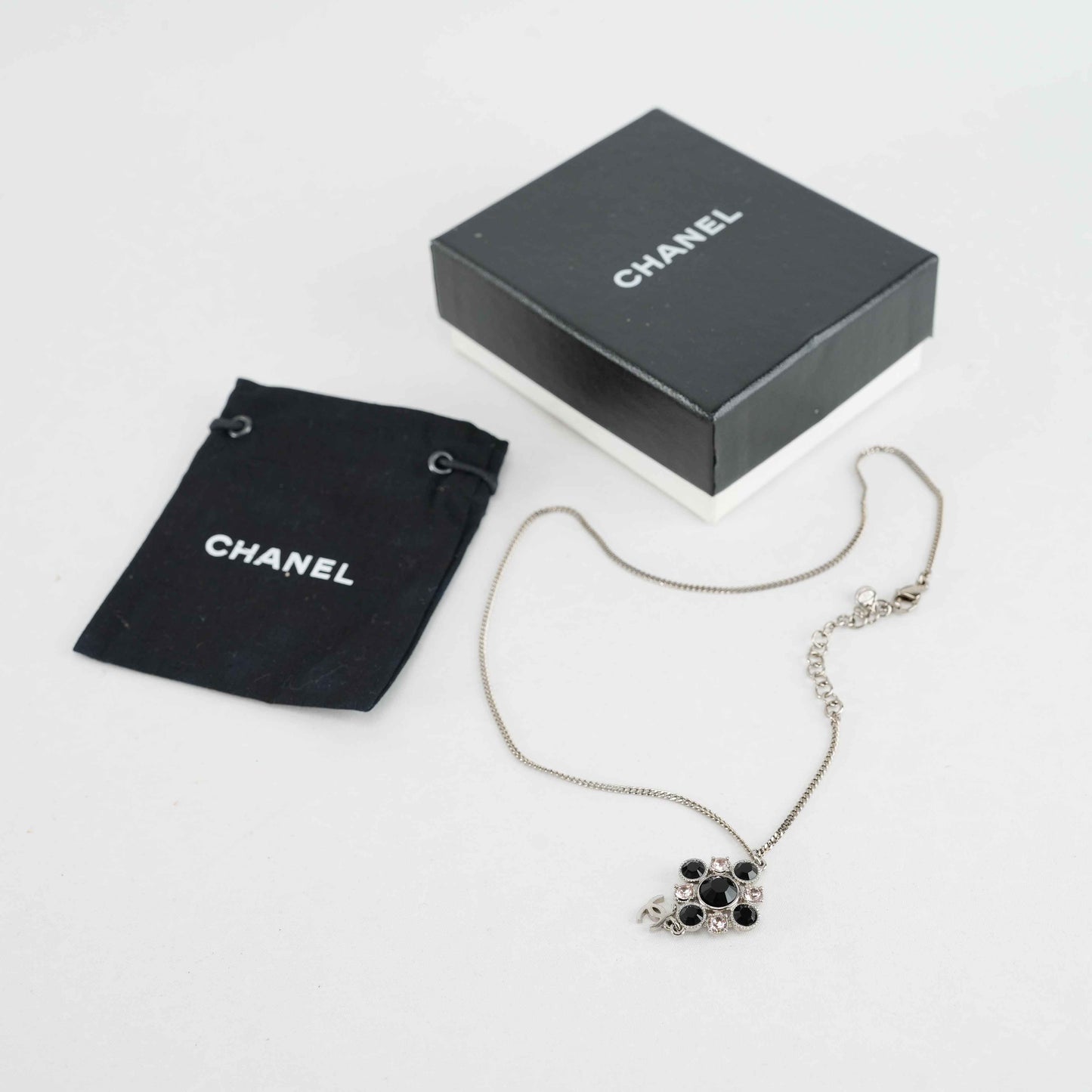Chanel Crystal Camellia Pendant Necklace – Silver-Tone