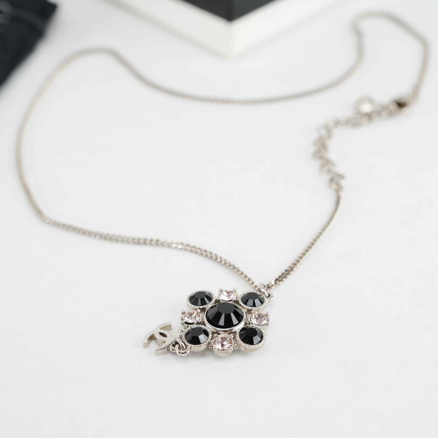 Chanel Crystal Camellia Pendant Necklace – Silver-Tone