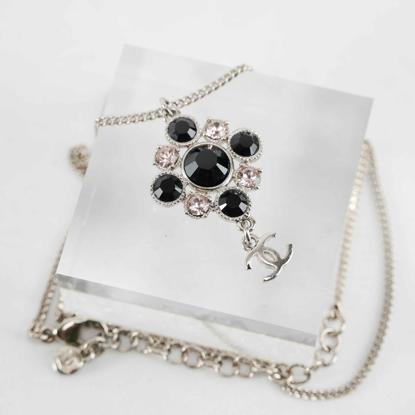 Chanel Crystal Camellia Pendant Necklace – Silver-Tone