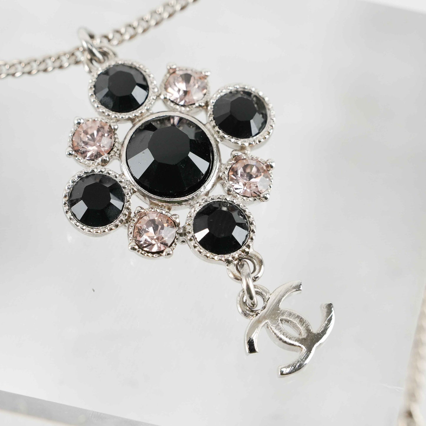 Chanel Crystal Camellia Pendant Necklace – Silver-Tone