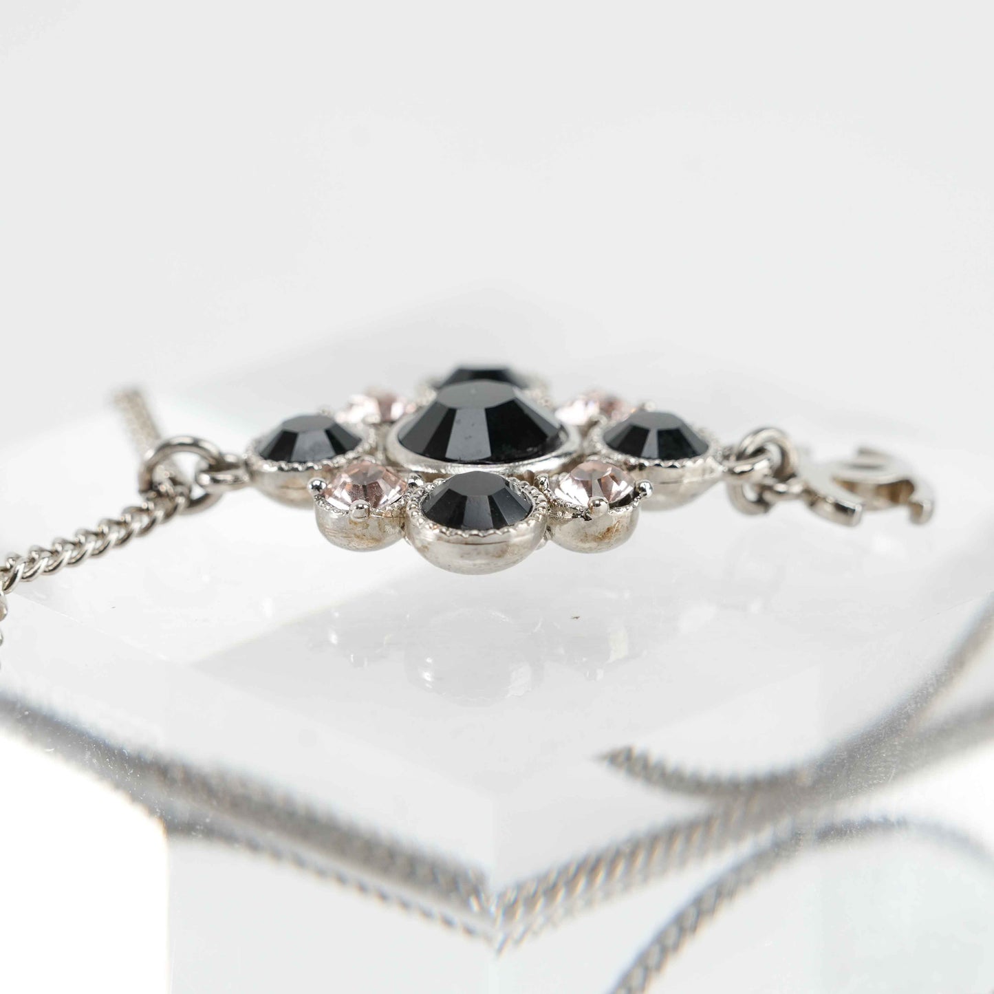 Chanel Crystal Camellia Pendant Necklace – Silver-Tone