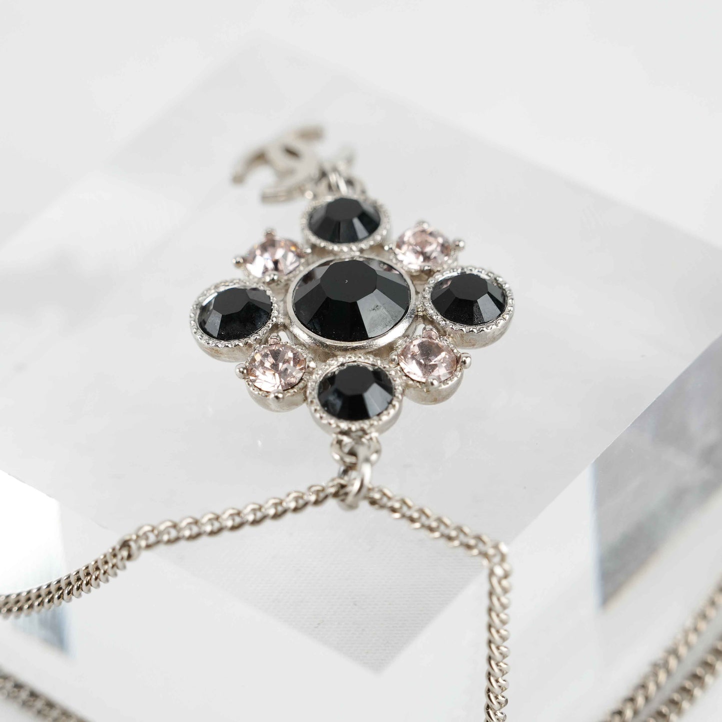 Chanel Crystal Camellia Pendant Necklace – Silver-Tone