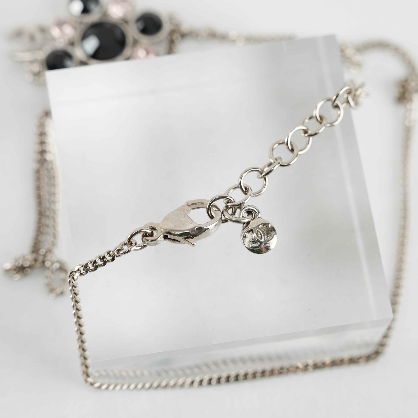 Chanel Crystal Camellia Pendant Necklace – Silver-Tone