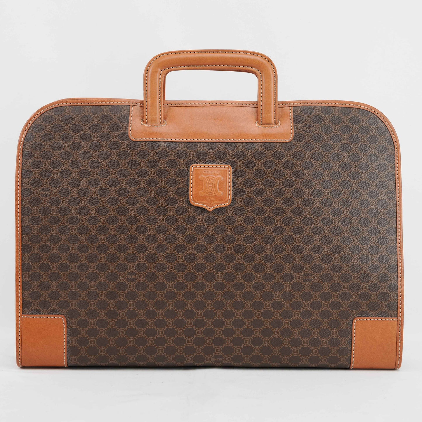 Céline Macadam Coated Canvas Briefcase in Brown and Tan Leather