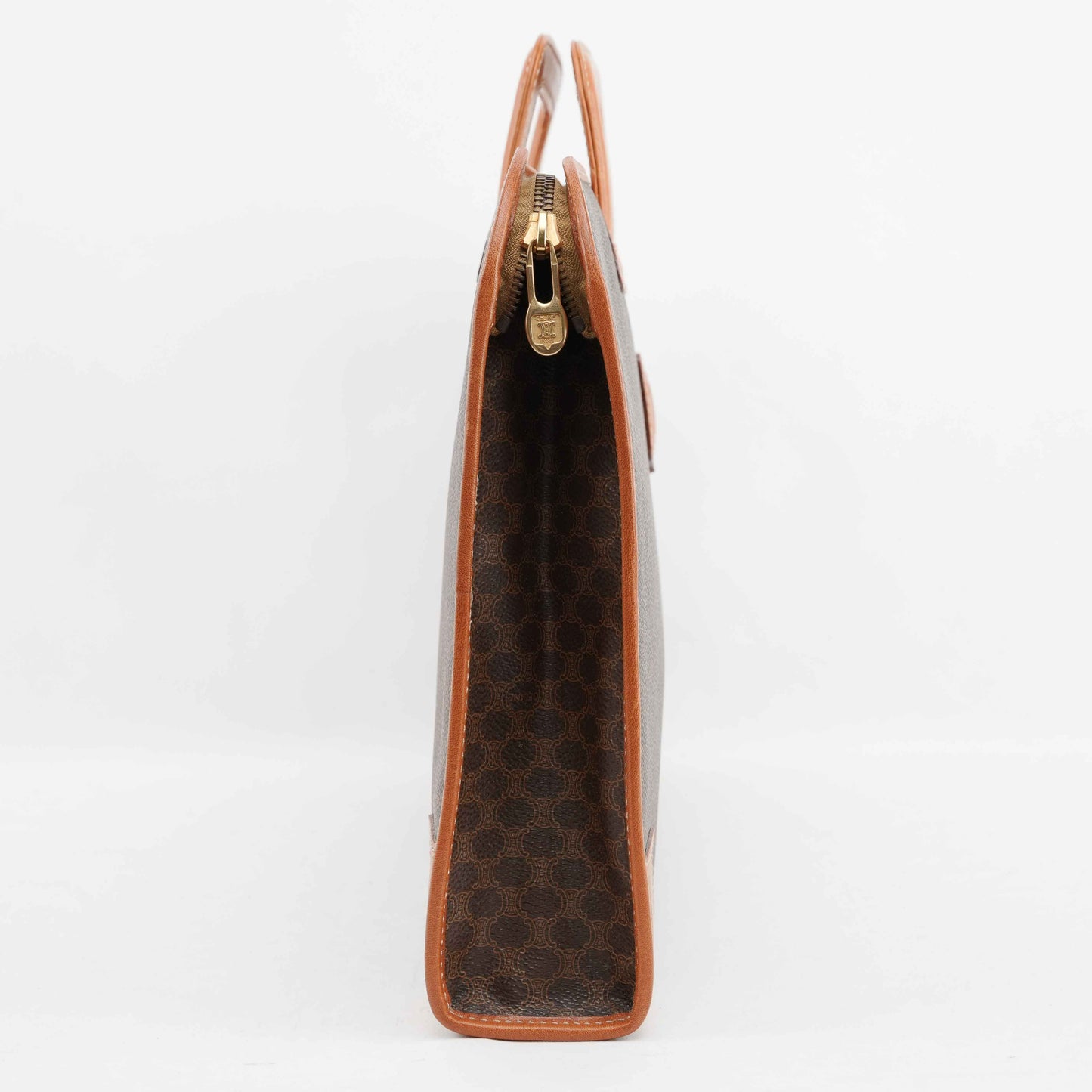 Céline Macadam Coated Canvas Briefcase in Brown and Tan Leather