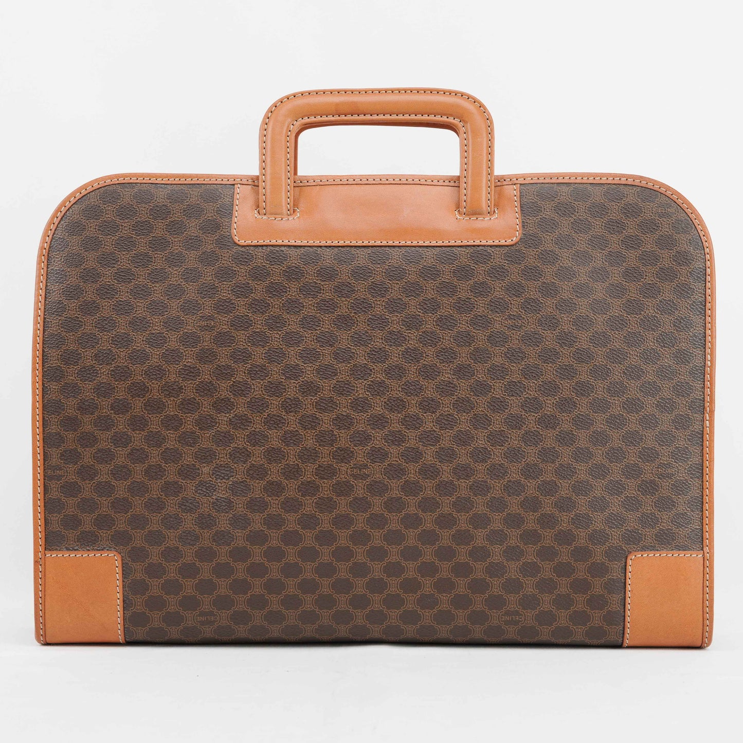 Céline Macadam Coated Canvas Briefcase in Brown and Tan Leather