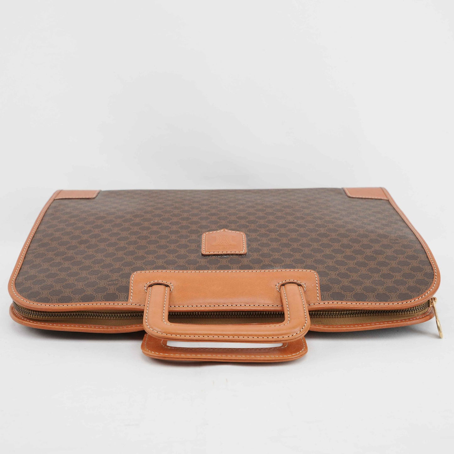 Céline Macadam Coated Canvas Briefcase in Brown and Tan Leather