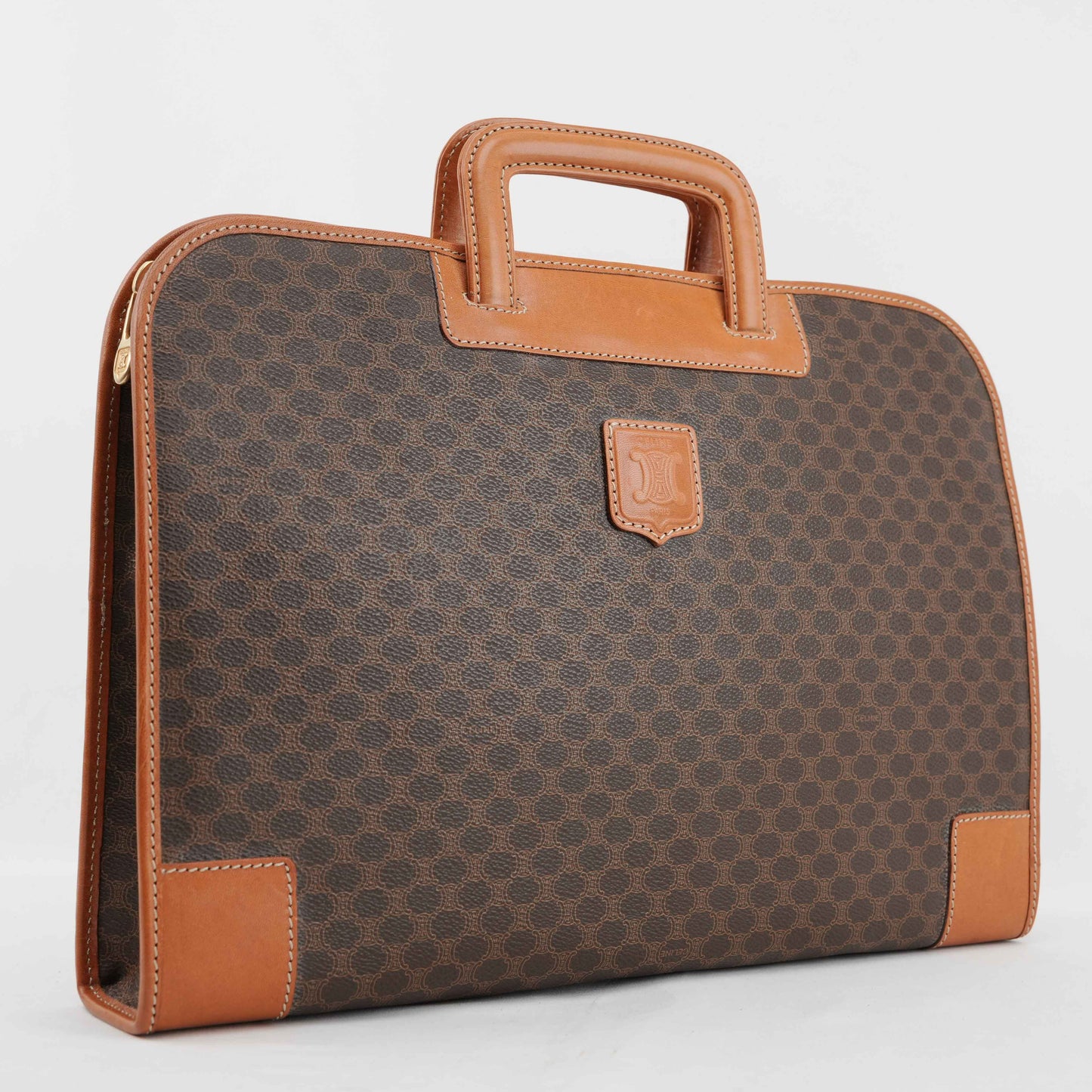 Céline Macadam Coated Canvas Briefcase in Brown and Tan Leather