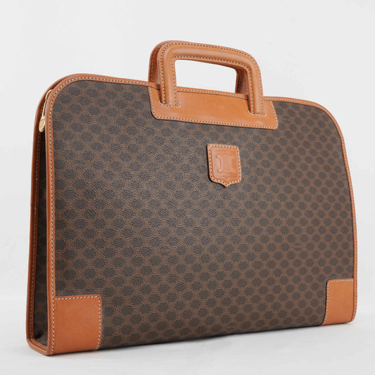 Céline Macadam Coated Canvas Briefcase in Brown and Tan Leather