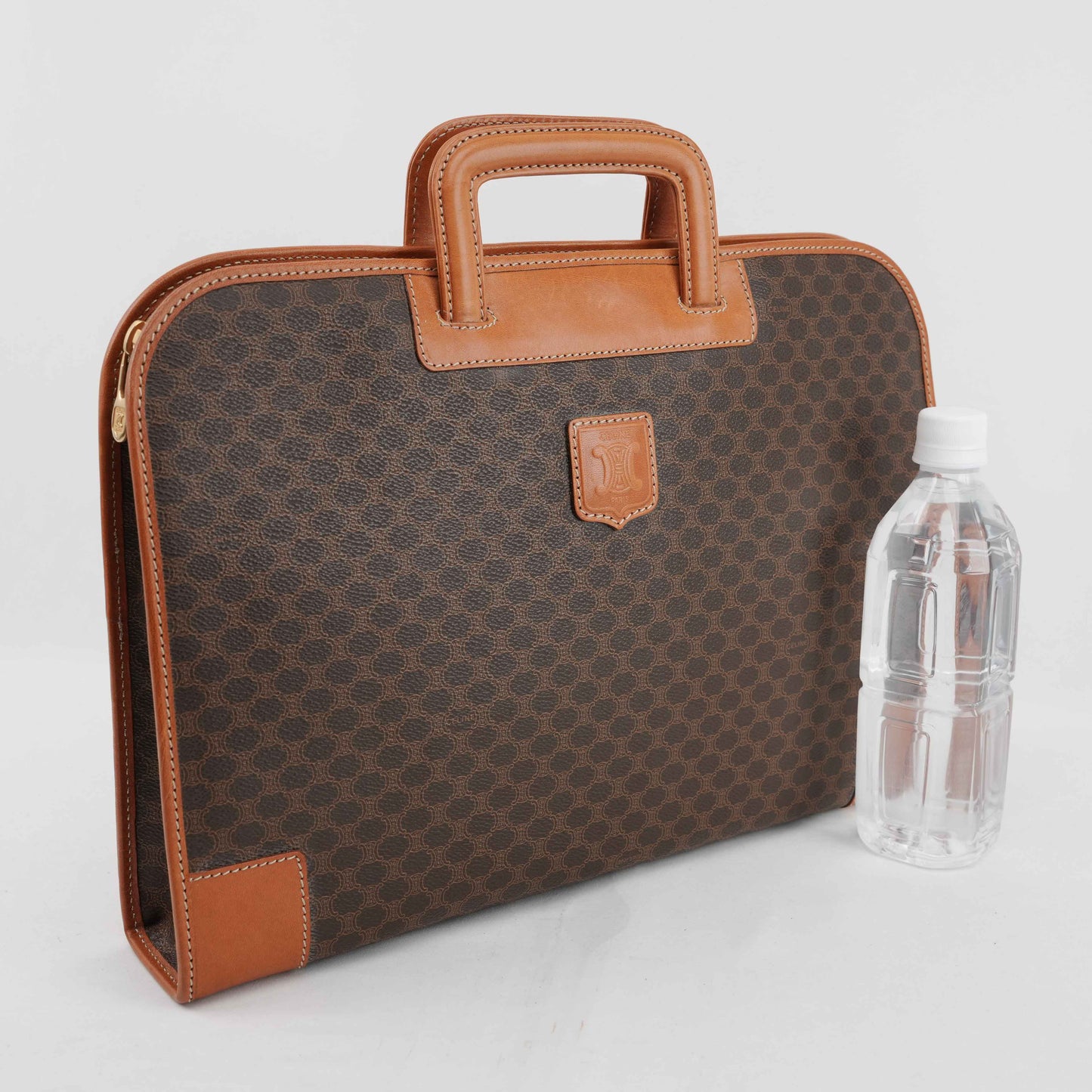 Céline Macadam Coated Canvas Briefcase in Brown and Tan Leather