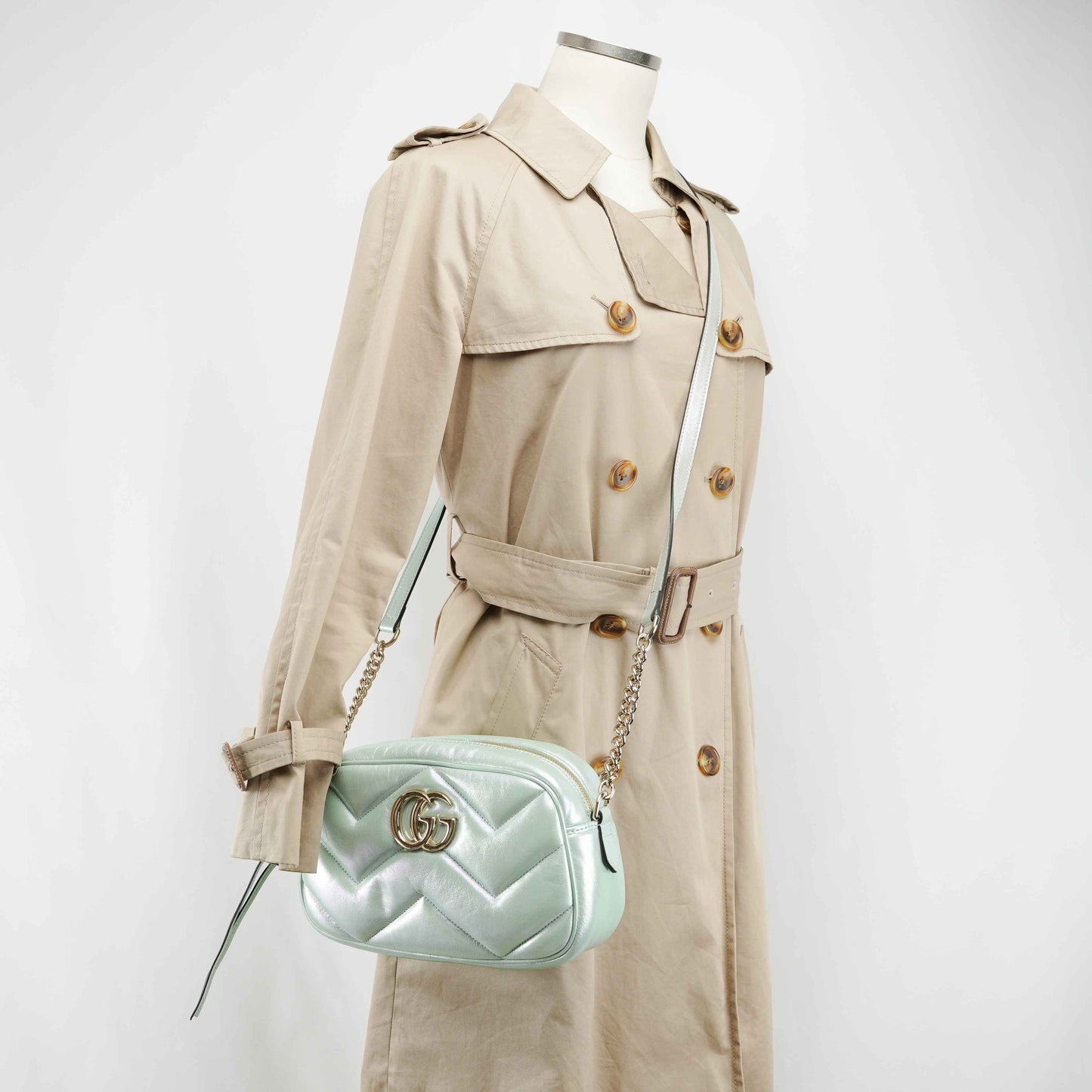 Gucci GG Gucci Iridescent Nappa Chevron Matelasse in Iridescent Mint Green Leather