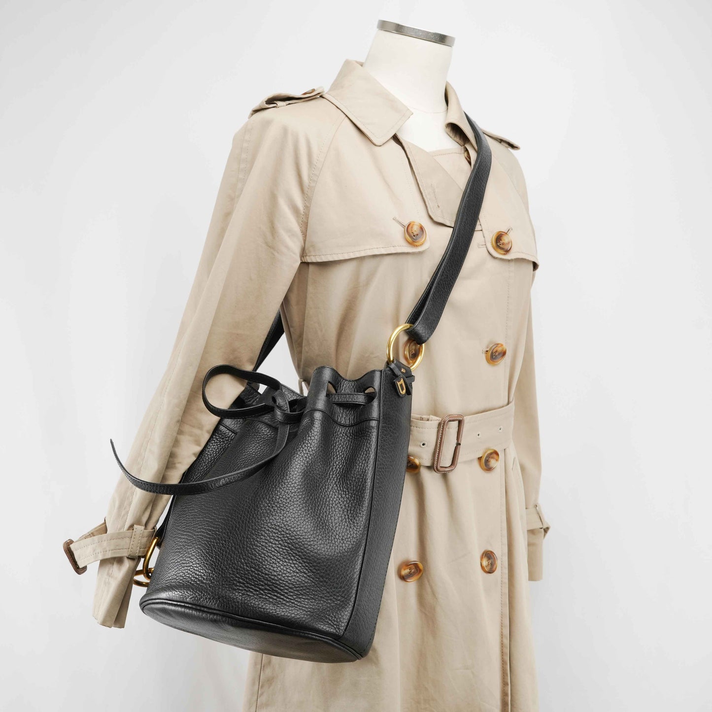 Delvaux Le Sac Seau Drawstring Bucket Bag in Black Taurillon Leather