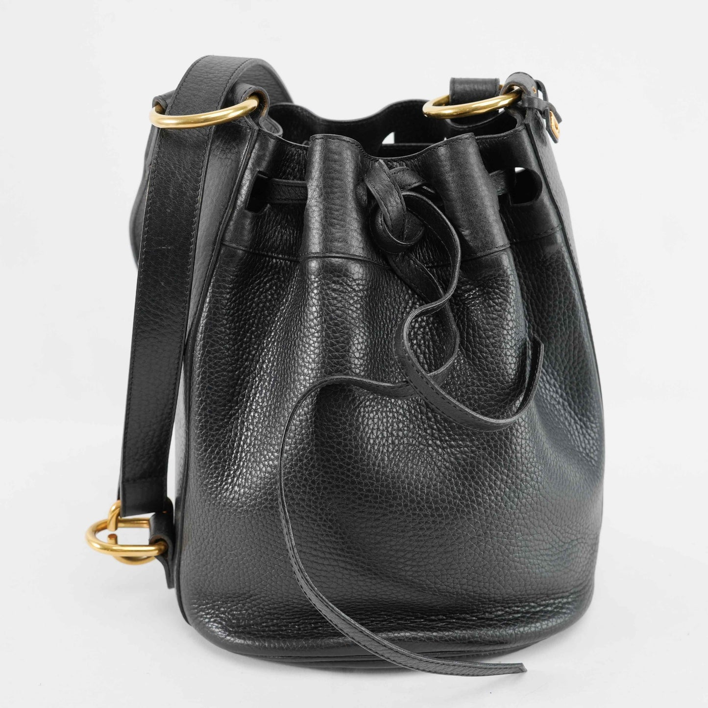 Delvaux Le Sac Seau Drawstring Bucket Bag in Black Taurillon Leather
