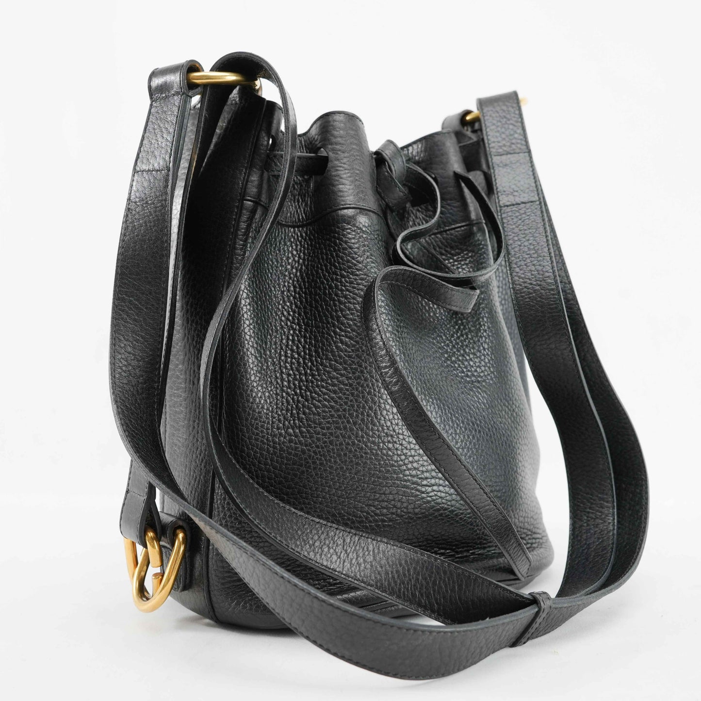 Delvaux Le Sac Seau Drawstring Bucket Bag in Black Taurillon Leather