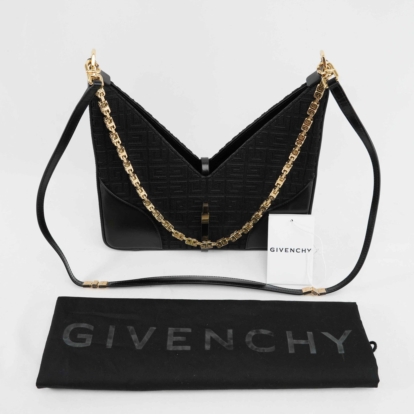 Givenchy Cut Out 4G Monogram Crossbody Bag in Black Canvas and Leather