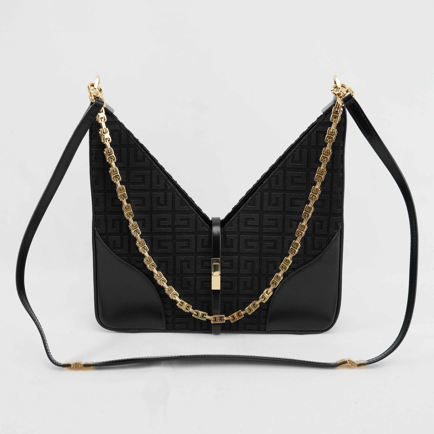 Givenchy Cut Out 4G Monogram Crossbody Bag in Black Canvas and Leather