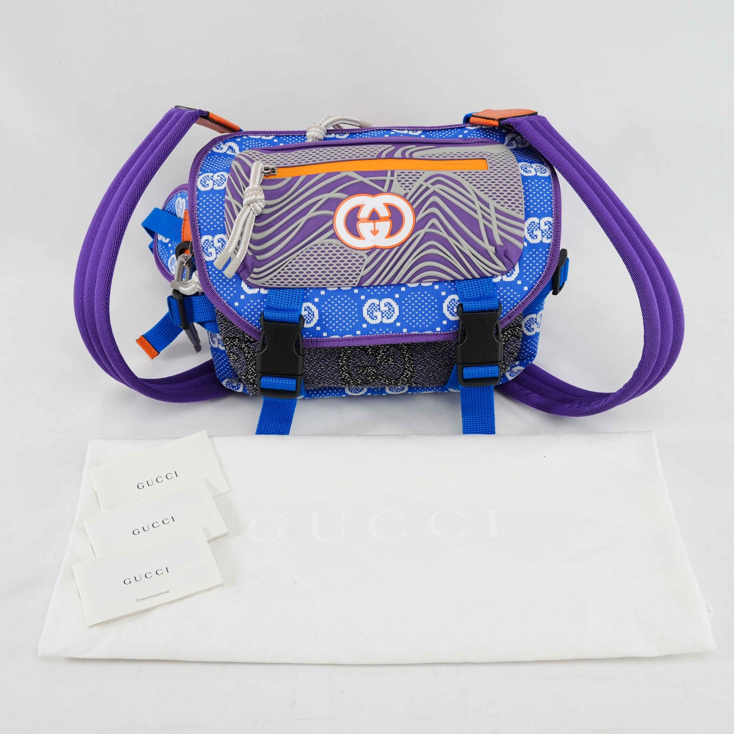 Gucci GG Multicolor Outdoor Technical Canvas Backpack/Body bag – Blue/Purple/Orange