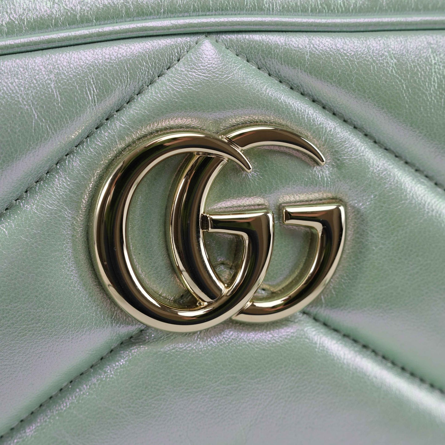 Gucci GG Gucci Iridescent Nappa Chevron Matelasse in Iridescent Mint Green Leather
