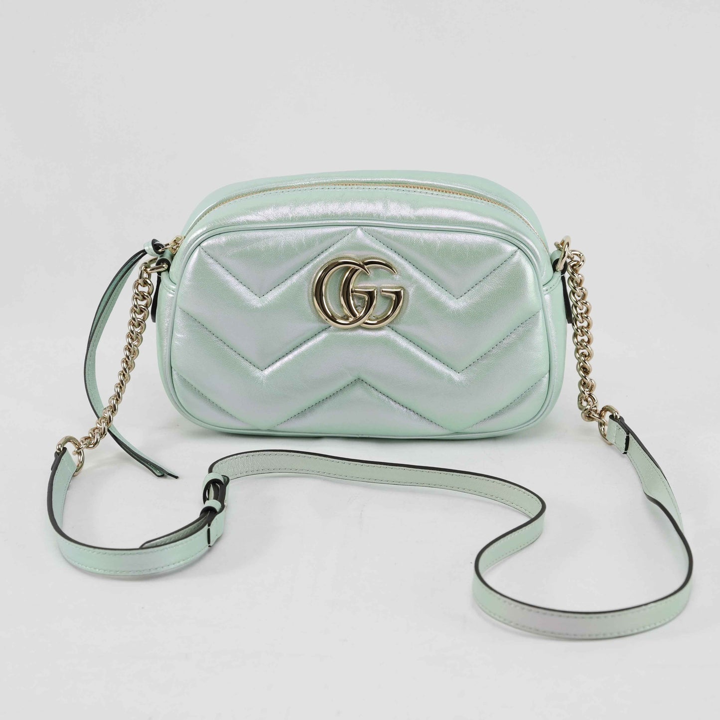 Gucci GG Gucci Iridescent Nappa Chevron Matelasse in Iridescent Mint Green Leather