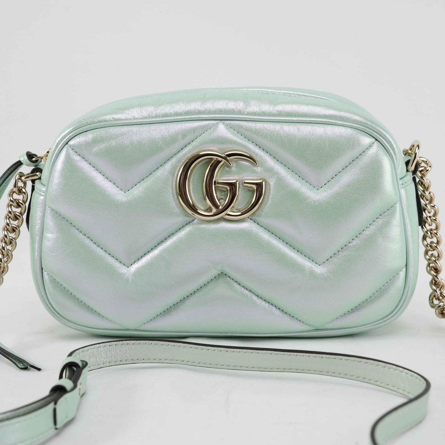 Gucci GG Gucci Iridescent Nappa Chevron Matelasse in Iridescent Mint Green Leather