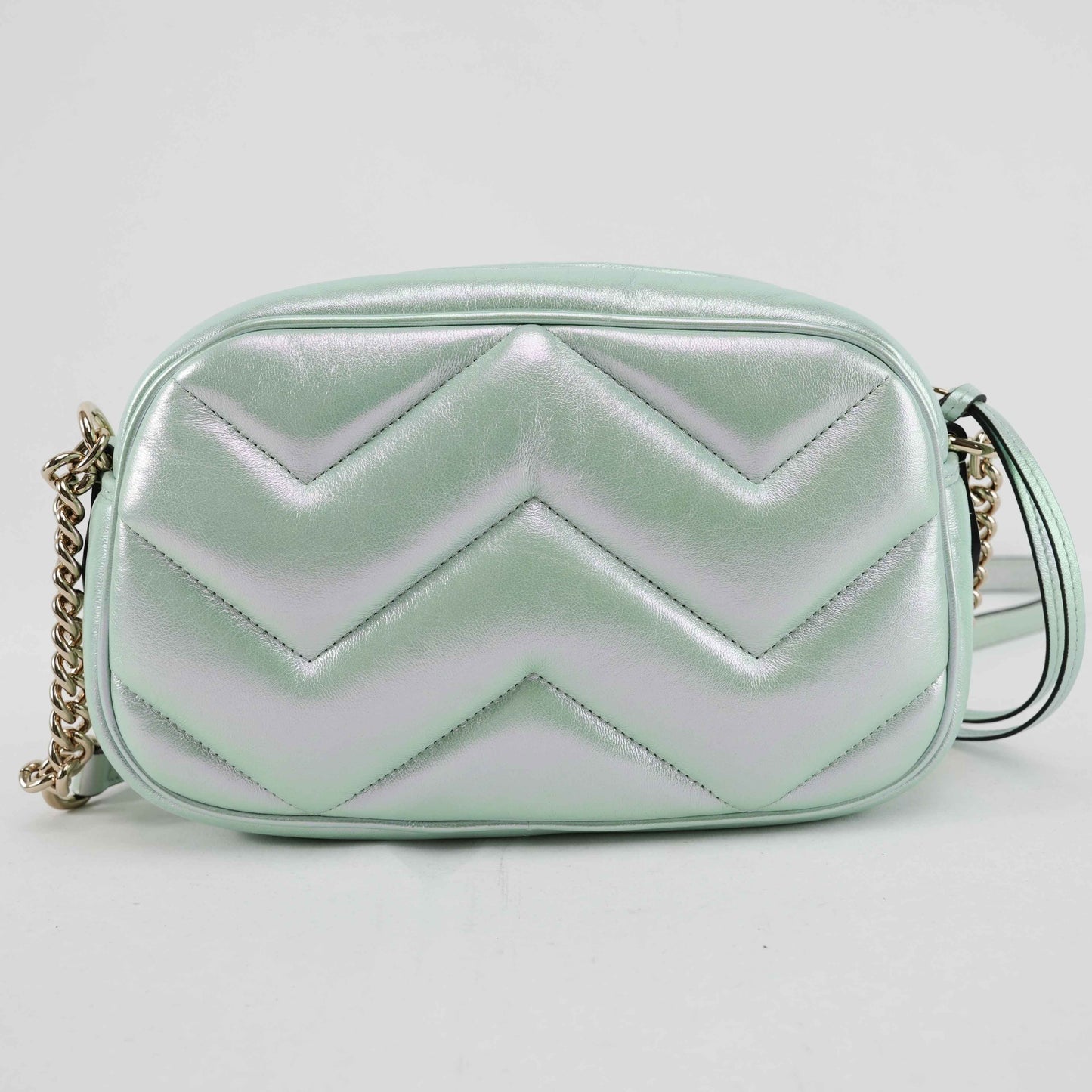 Gucci GG Gucci Iridescent Nappa Chevron Matelasse in Iridescent Mint Green Leather