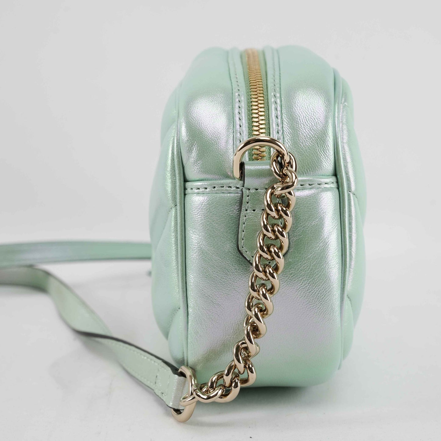 Gucci GG Gucci Iridescent Nappa Chevron Matelasse in Iridescent Mint Green Leather
