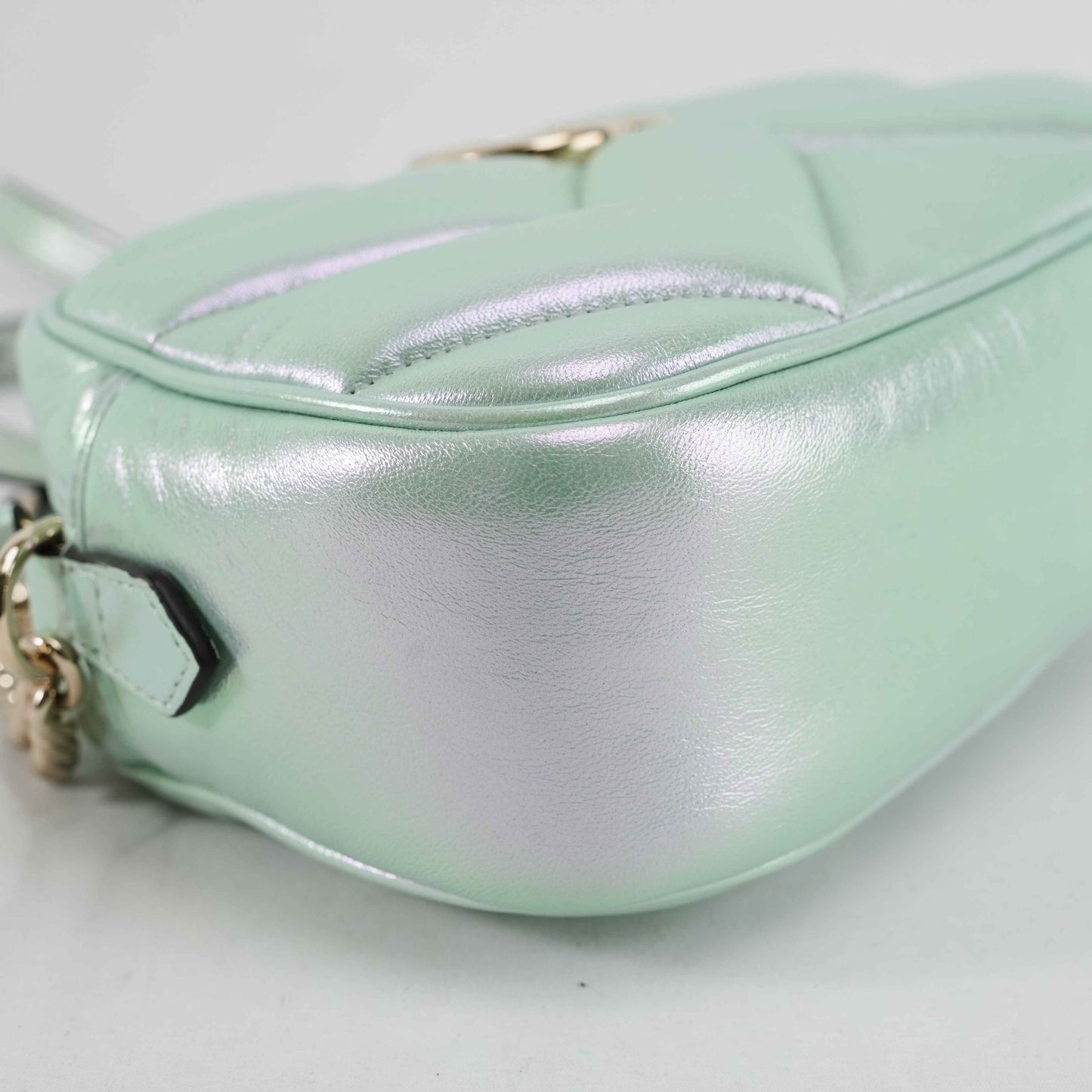 Gucci GG Gucci Iridescent Nappa Chevron Matelasse in Iridescent Mint Green Leather