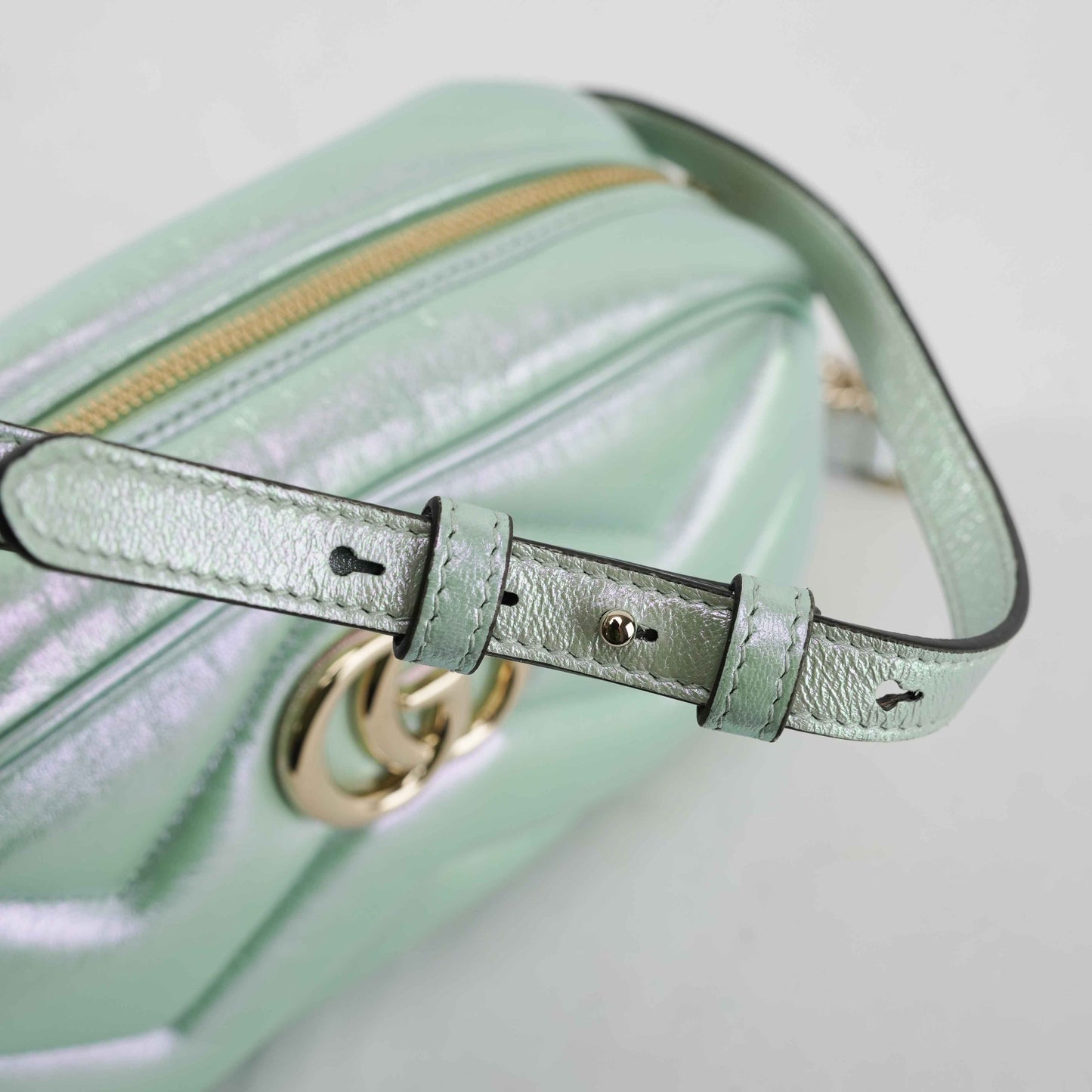 Gucci GG Gucci Iridescent Nappa Chevron Matelasse in Iridescent Mint Green Leather