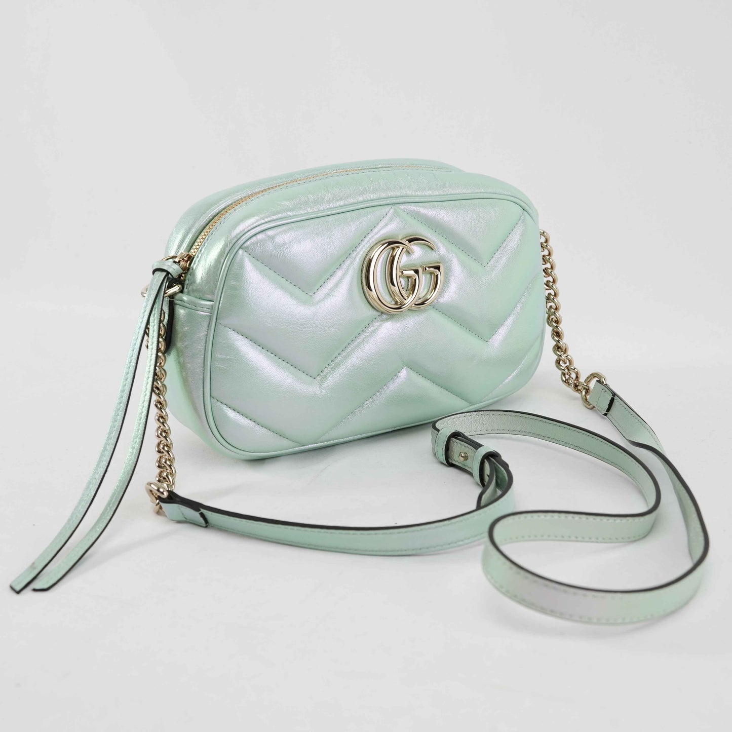 Gucci GG Gucci Iridescent Nappa Chevron Matelasse in Iridescent Mint Green Leather