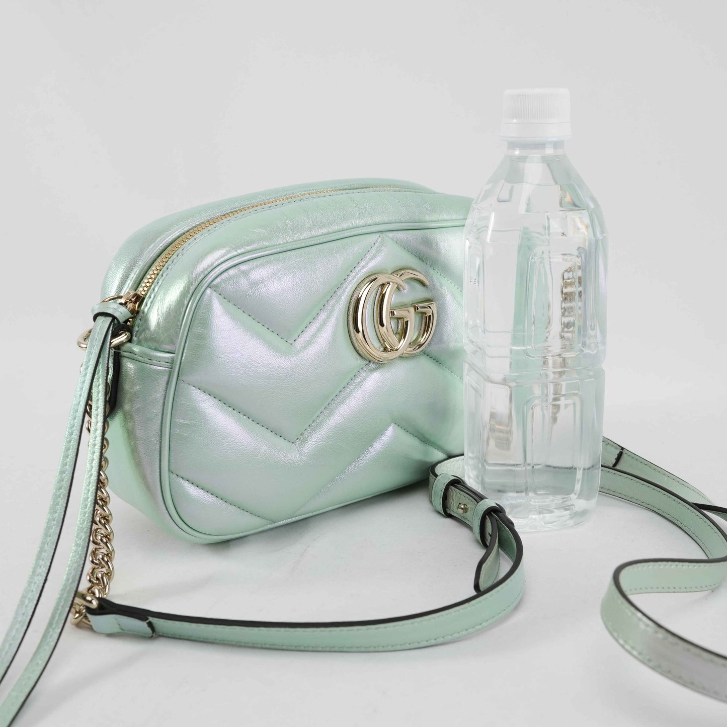 Gucci GG Gucci Iridescent Nappa Chevron Matelasse in Iridescent Mint Green Leather