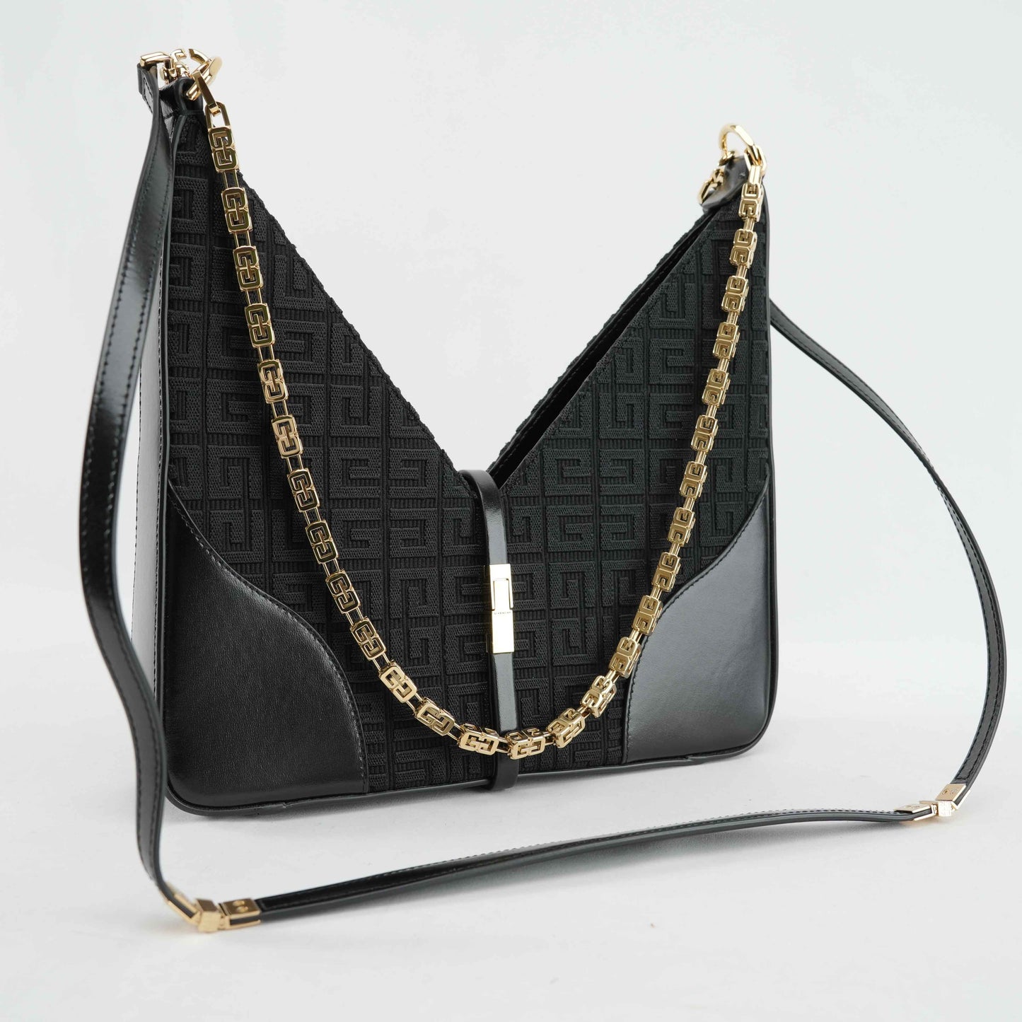 Givenchy Cut Out 4G Monogram Crossbody Bag in Black Canvas and Leather
