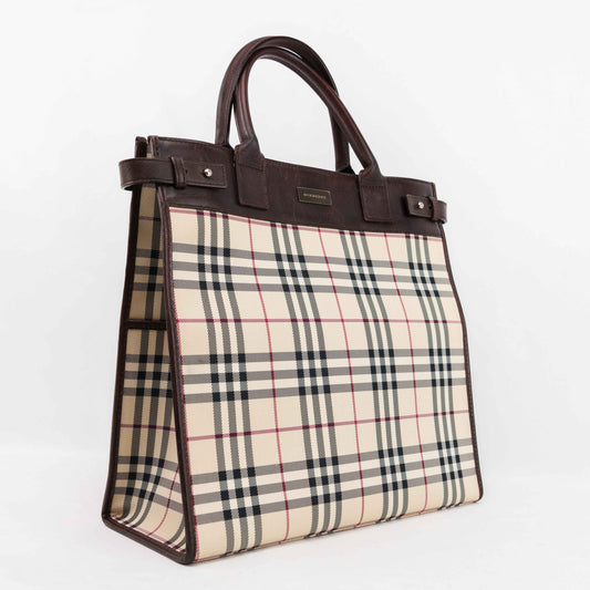 Burberry Nova Check Canvas & Leather Tote Bag – Brown