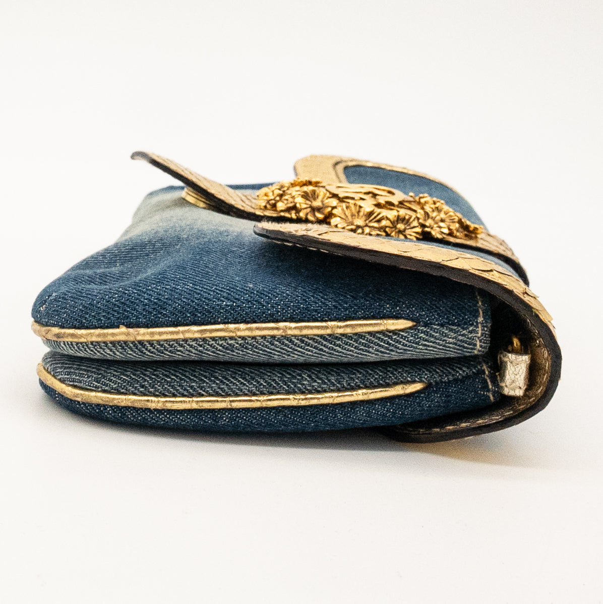 Roberto Cavalli Denim Snake Skin Embossed Clutch Shoulder Bag