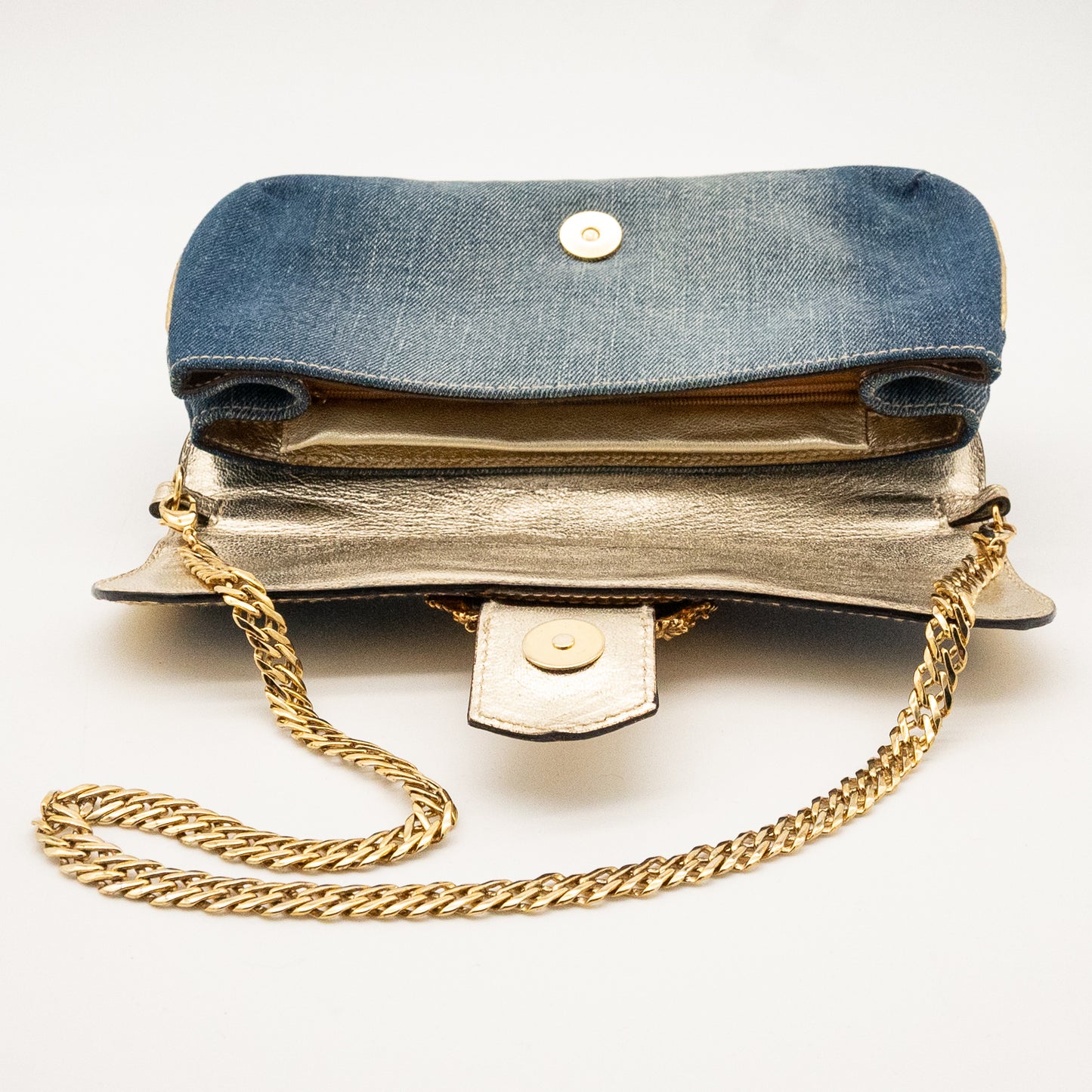 Roberto Cavalli Denim Snake Skin Embossed Clutch Shoulder Bag