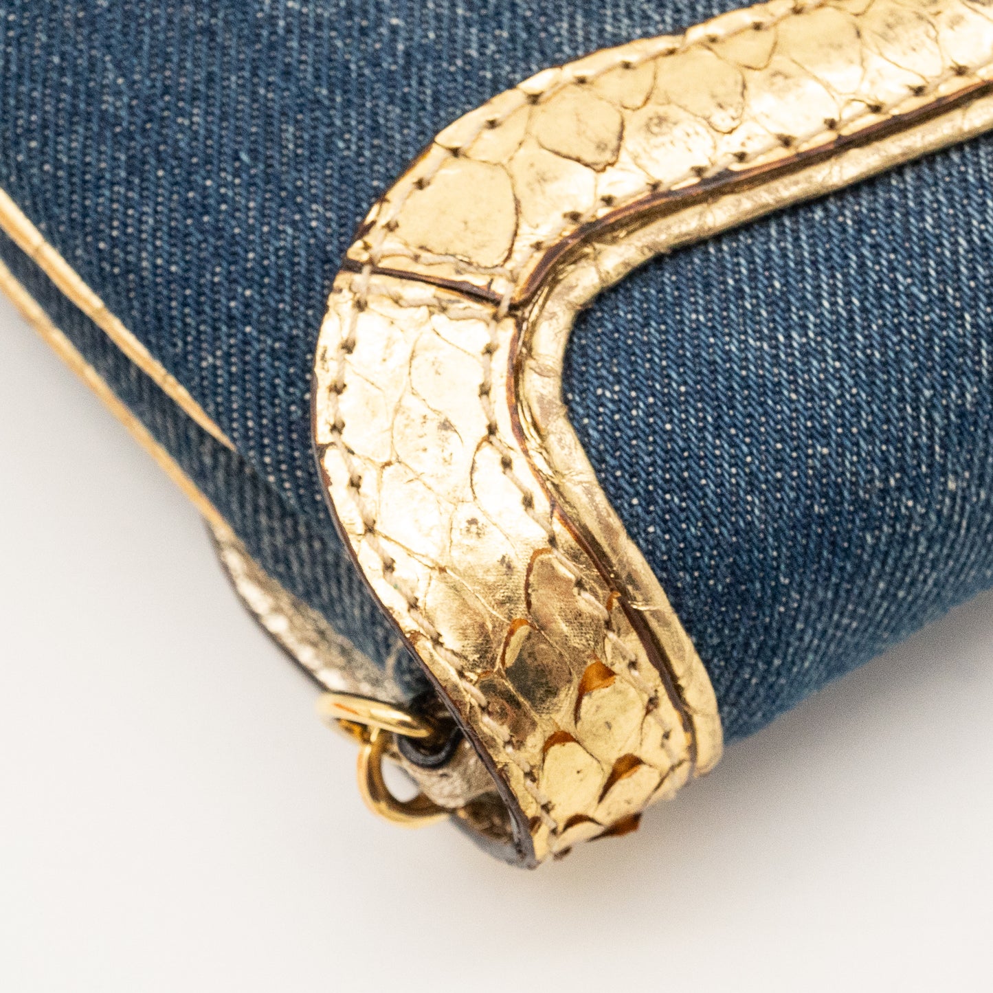 Roberto Cavalli Denim Snake Skin Embossed Clutch Shoulder Bag