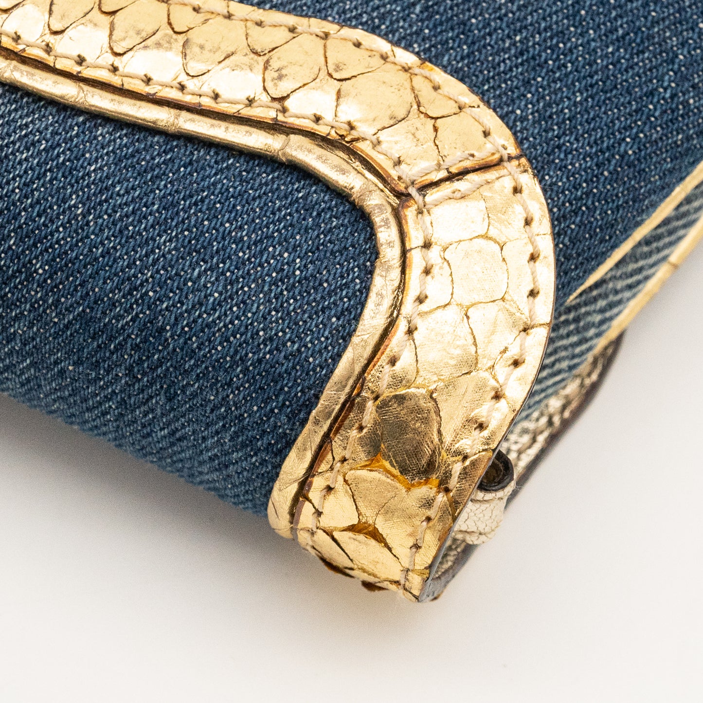 Roberto Cavalli Denim Snake Skin Embossed Clutch Shoulder Bag