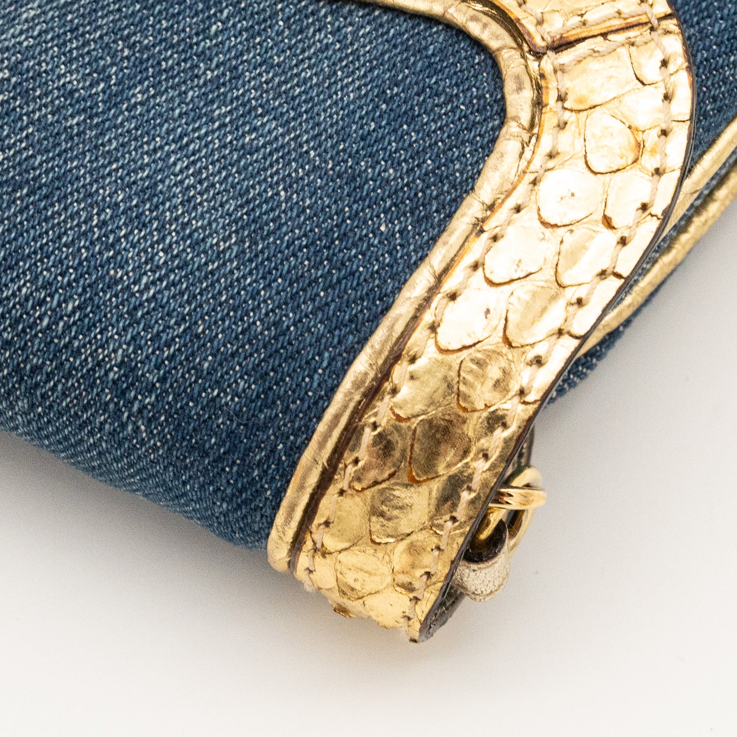 Roberto Cavalli Denim Snake Skin Embossed Clutch Shoulder Bag