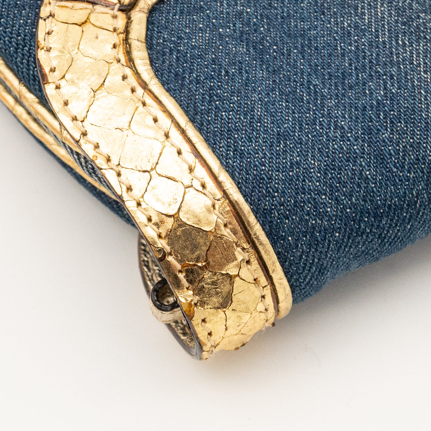 Roberto Cavalli Denim Snake Skin Embossed Clutch Shoulder Bag