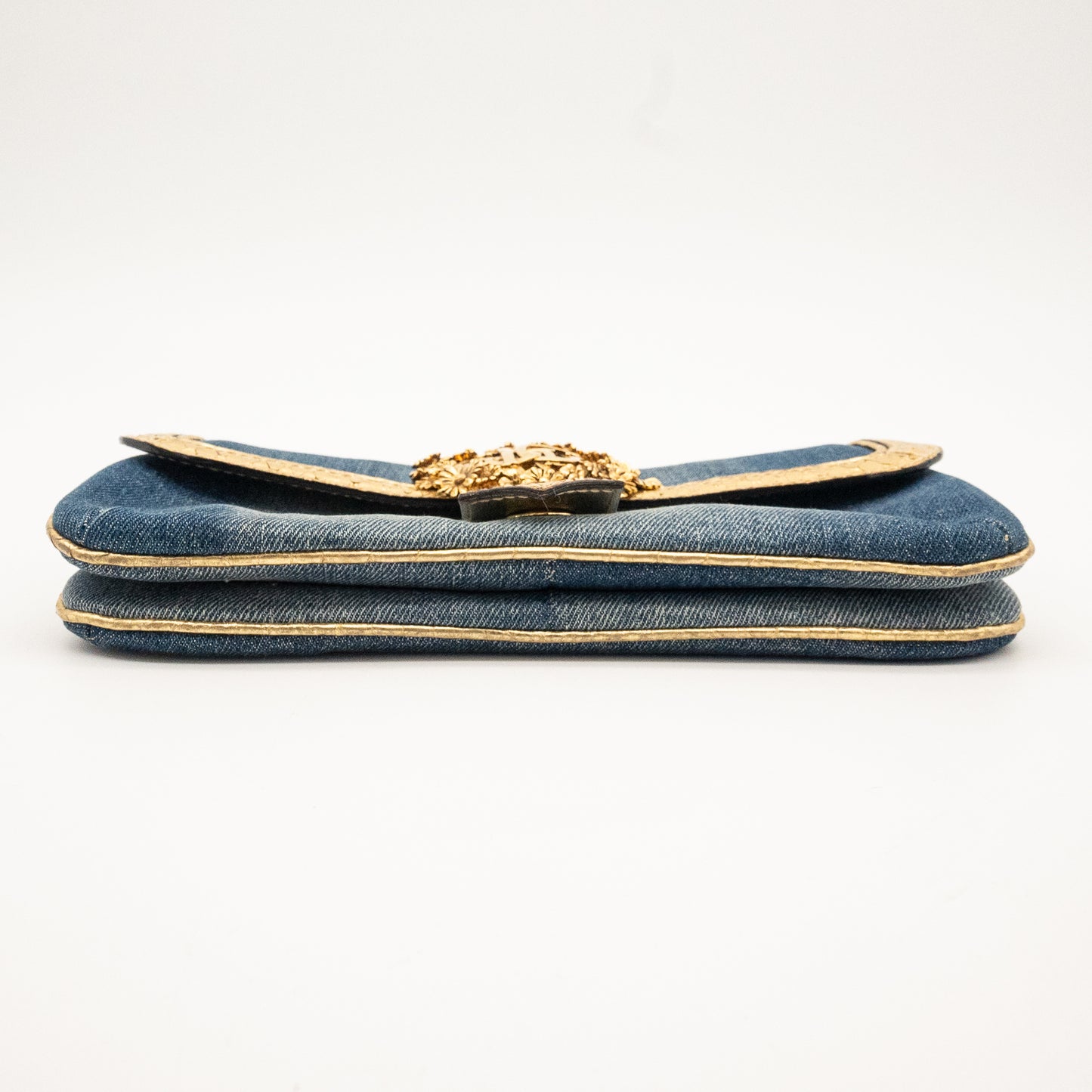 Roberto Cavalli Denim Snake Skin Embossed Clutch Shoulder Bag