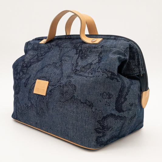 Alviero Martini 1A Classe Denim Map Print Bag Made in Italy