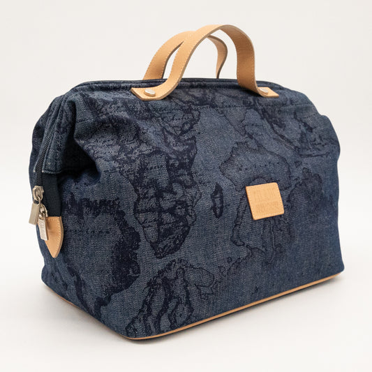 Alviero Martini 1A Classe Denim Map Print Bag Made in Italy