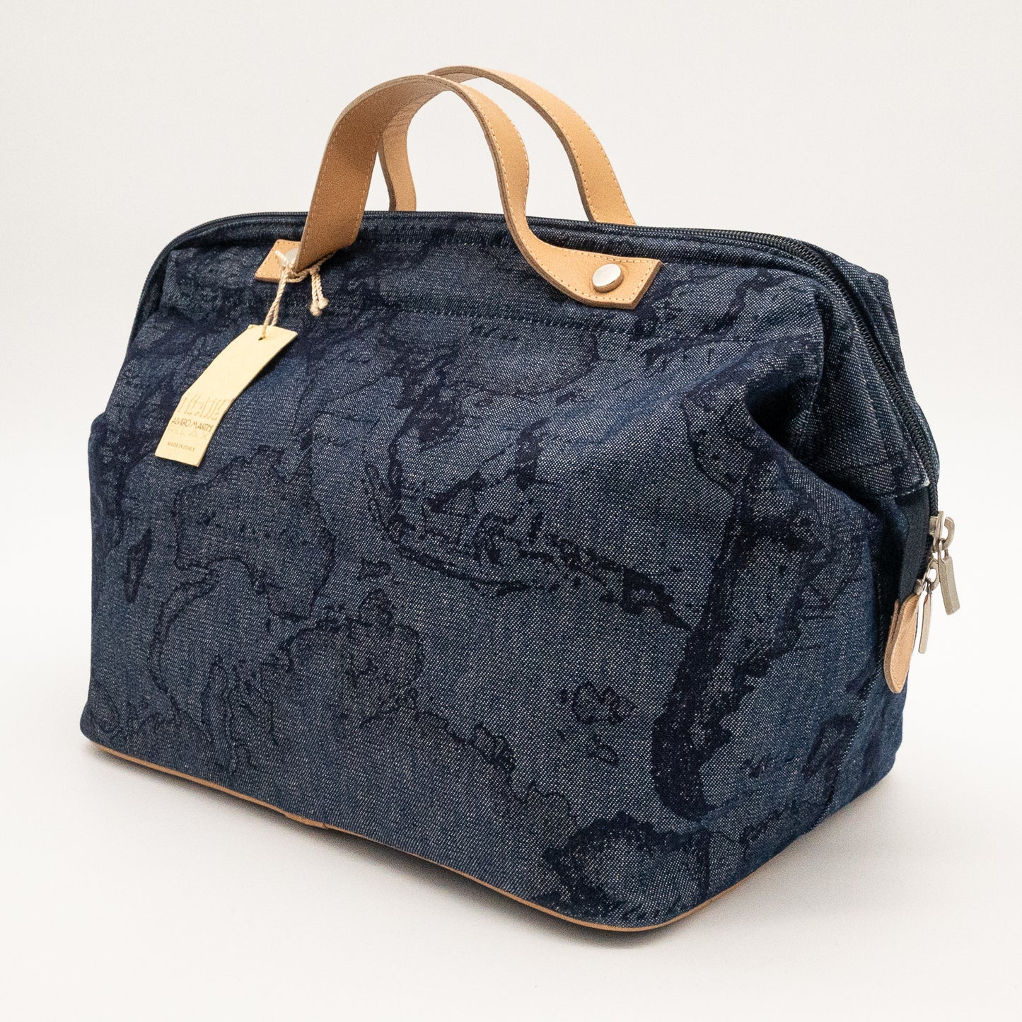 Alviero Martini 1A Classe Denim Map Print Bag Made in Italy