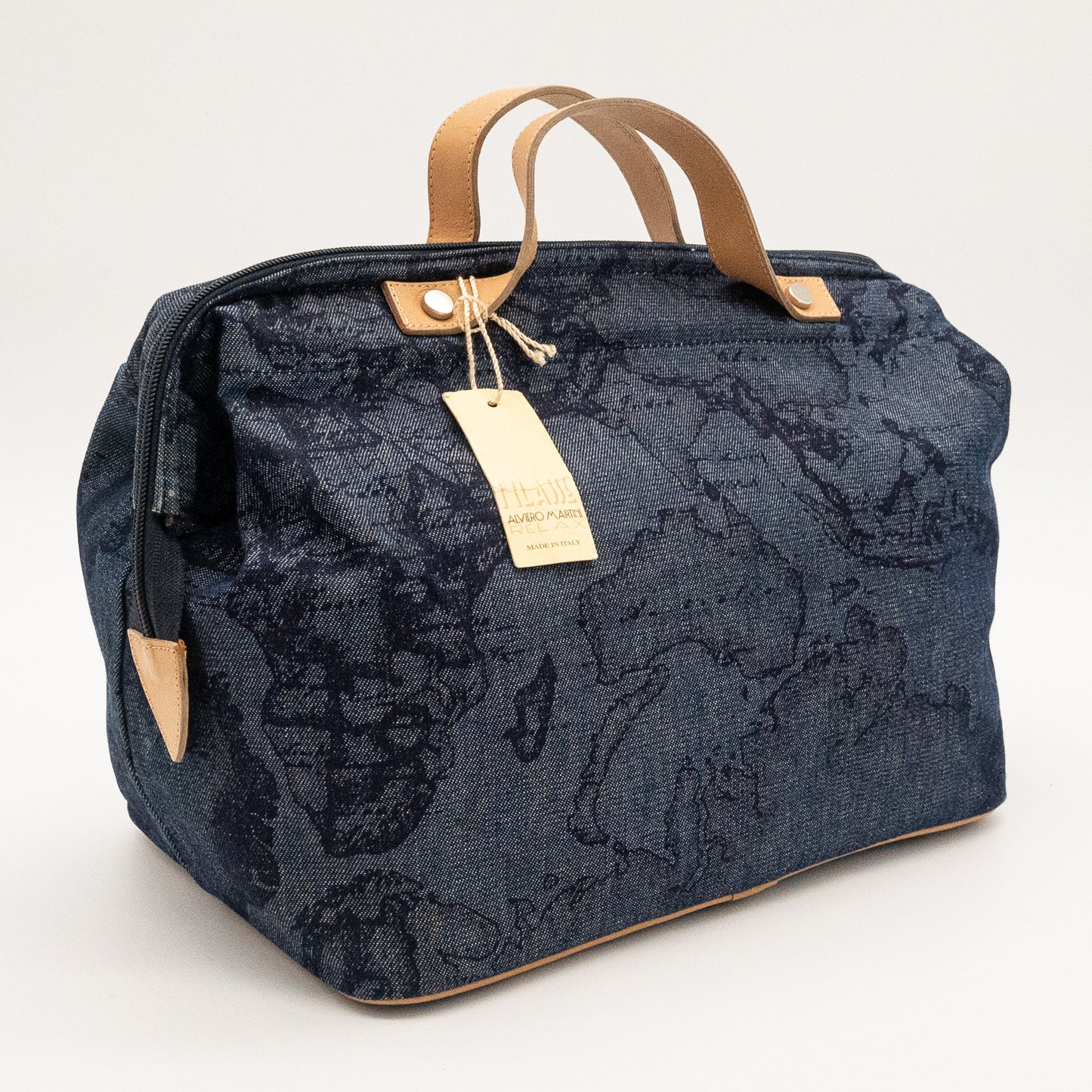 Alviero Martini 1A Classe Denim Map Print Bag Made in Italy