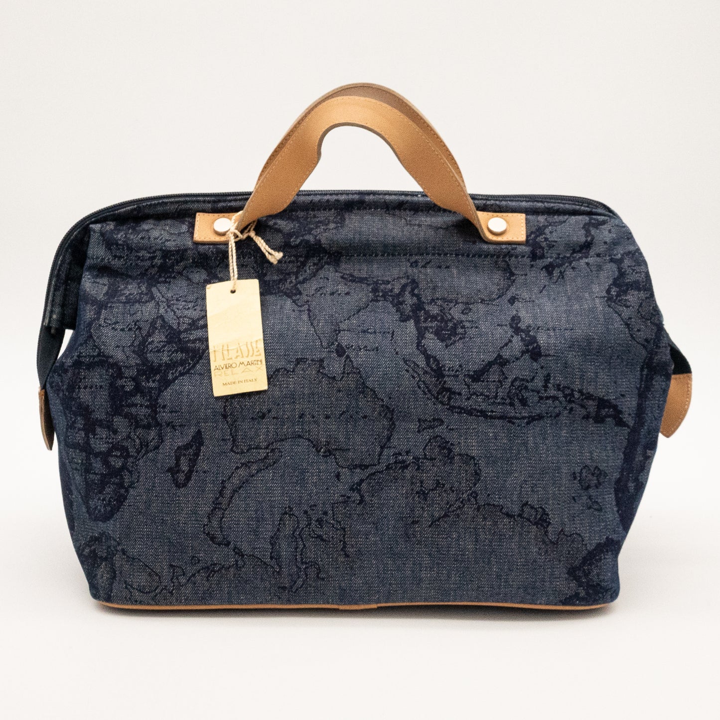 Alviero Martini 1A Classe Denim Map Print Bag Made in Italy