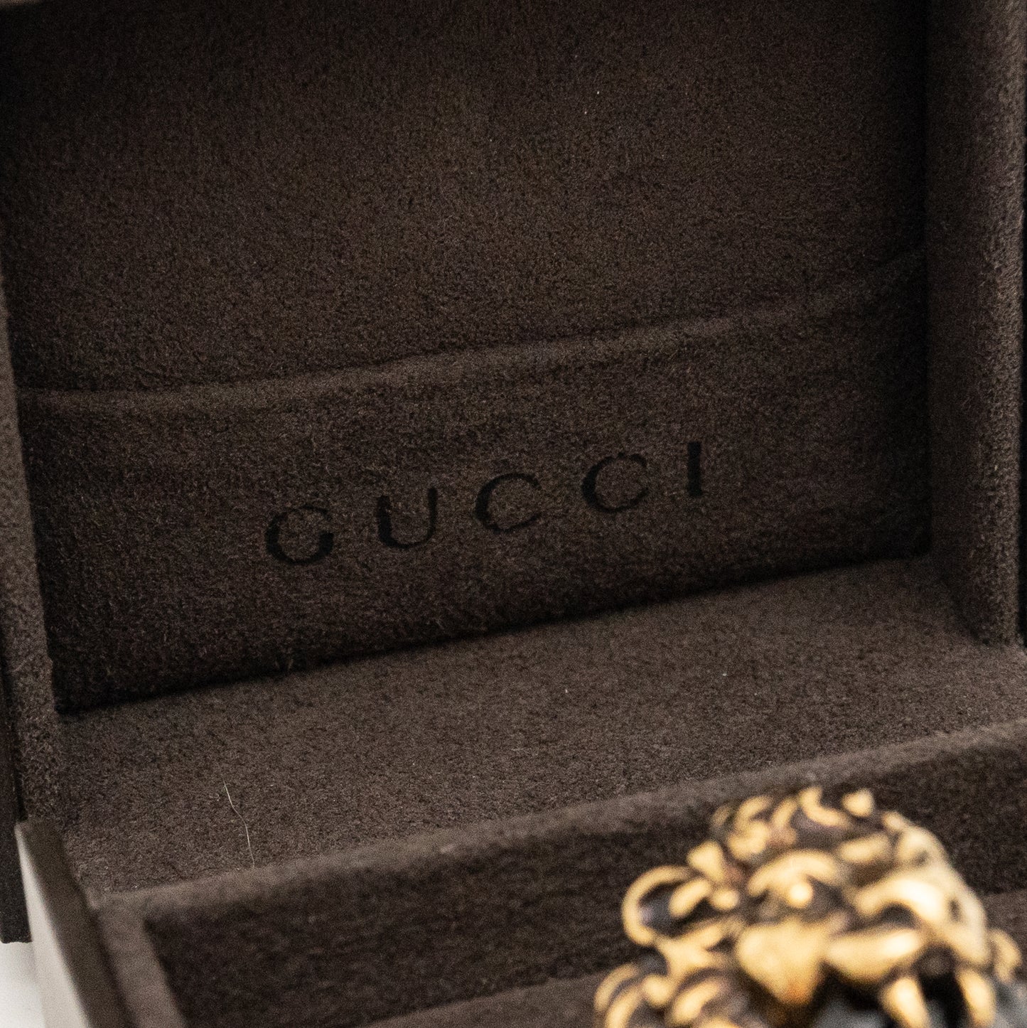 Authentic Gucci Lion Head Motif Black Crystal Ring In Gold & Black